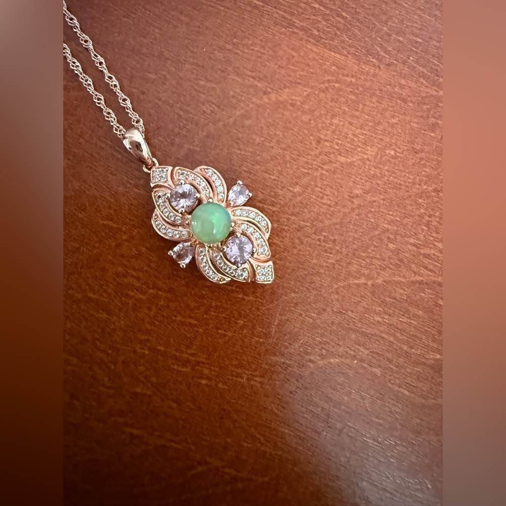 Ethiopian Opal with color shift garnet & Zircon on a Rose Gold over silver chain